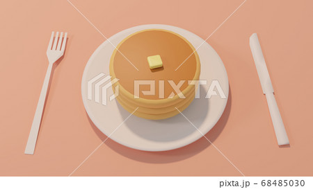 バター乗せ三段重ねホットケーキ 3dcgのイラスト素材