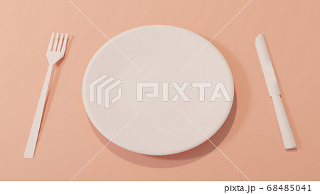 白いお皿とナイフとフォーク 3dcgのイラスト素材