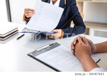 Businesswoman interview consider a resume 68487663