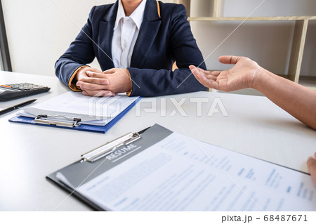 Businesswoman interview consider a resume 68487671