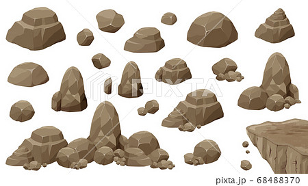 岩と石のイラスト素材セット 岩石 崖 ダークブラウンのイラスト素材