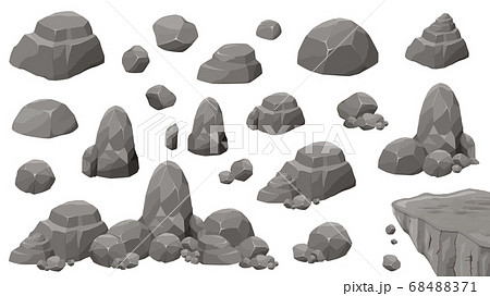 岩と石のイラスト素材セット 岩石 崖 グレーのイラスト素材