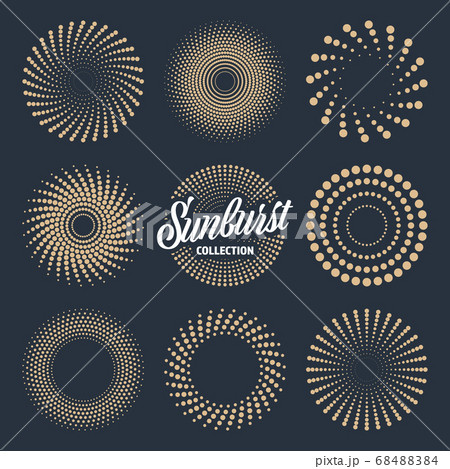 Vintage sunburst collection. Bursting sun rays and dots. Fireworks. Logotype or lettering design 68488384