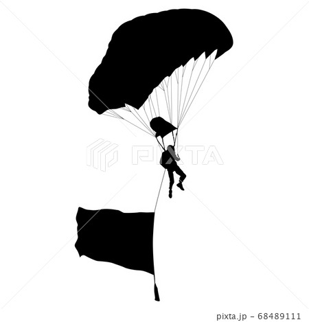 Skydiver Silhouettes Parachuting On Whiteのイラスト素材
