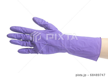 Latex Glove For Cleaning on female hand Latex Glove For Cleaning on female hand 68489747