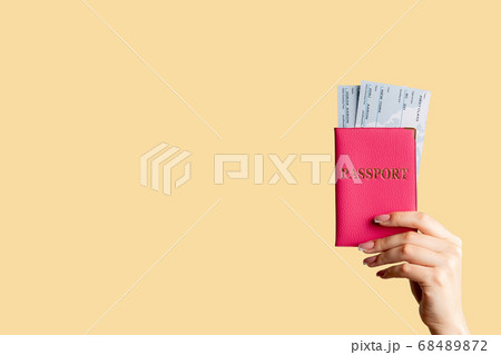 holiday tourism travel agency hand passport ticket 68489872
