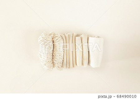 Zero waste minimal composition with tring and canvas bags for storage. Zero waste minimal composition with tring and canvas bags for storage. 68490010