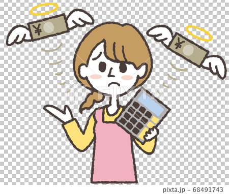 家計のやりくりに失敗する主婦のイラスト 68491743