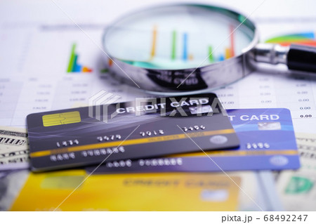 Credit card model with Magnifying glass Credit card model with Magnifying glass 68492247