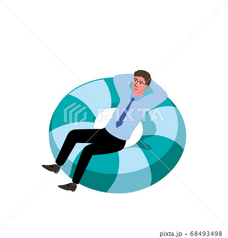 浮き輪に乗るビジネスマン　ブルーオーシャン　イメージ　イラスト 68493498