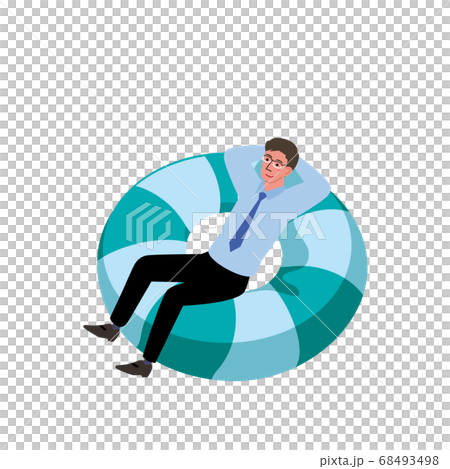 浮き輪に乗るビジネスマン　ブルーオーシャン　イメージ　イラスト 68493498