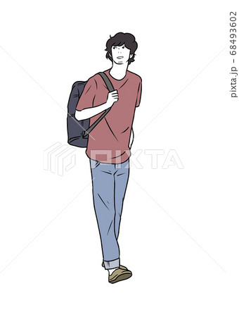 バッグを持ち出掛ける男性のイラスト素材