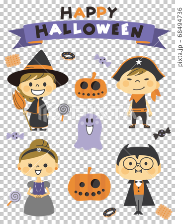 ハロウィンの子どもたち ローマ字のイラスト素材