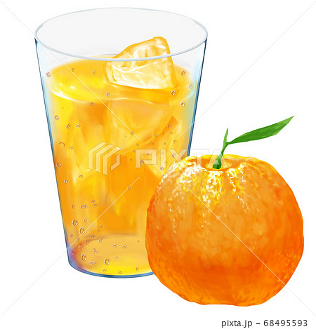 オレンジジュースと果実のイラスト素材