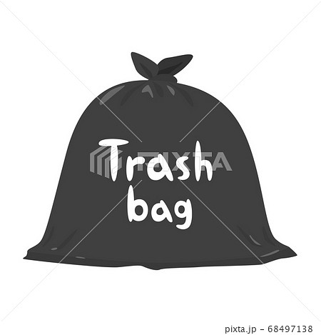 Trashbagと書かれた真っ黒なゴミ袋のイラスト のイラスト素材