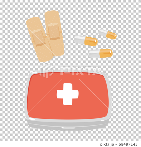 絆創膏や薬が入った救急箱のイラスト。 68497143