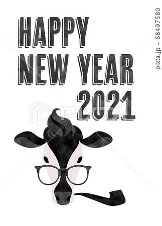 2021年の牛の年賀状のベクターイラスト素材 68497580
