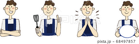 男性料理研究家いろんなポーズ上半身セットのイラスト素材