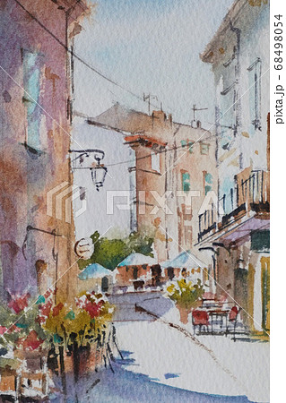 ヨーロッパの小さな村 　プロヴァンス　水彩画　風景画 68498054