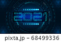 New Year 2021. Banner inscription, circuit board on the background of HUD technology. illustration 68499336