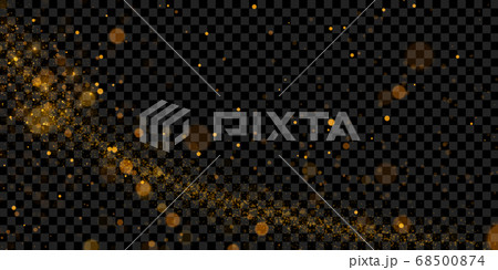 Sparkling golden particles, glowing bokeh lights isolated on dark transparent background	 68500874