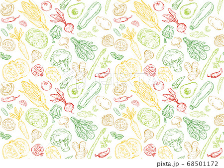 おしゃれな野菜スケッチのシームレスパターンイラストのイラスト素材