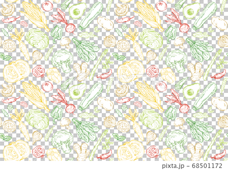 おしゃれな野菜スケッチのシームレスパターンイラスト おしゃれな野菜スケッチのシームレスパターンイラスト 68501172