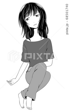 鬱状態で無気力症状になっている女性のイラスト素材