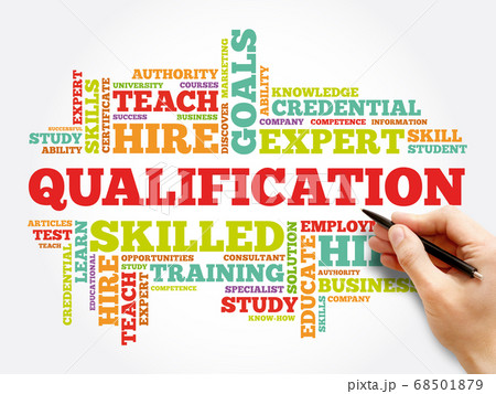 Qualification word cloud, education concept Qualification word cloud, education concept 68501879