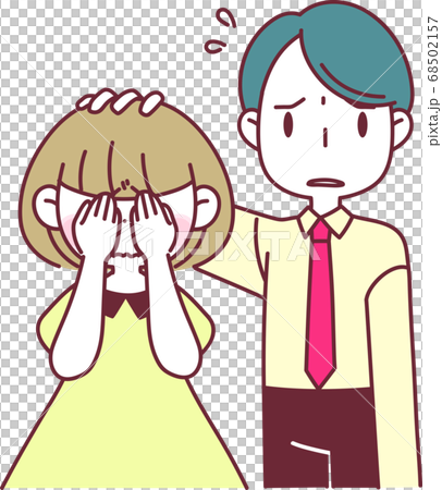 泣いてる女性を慰める男性のイラスト素材