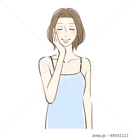 片手で頬を包む正面向きの女性 目を閉じるのイラスト素材