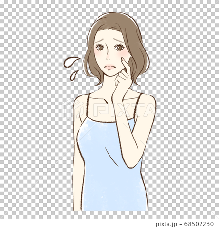 Anxious woman poking her cheek 68502230