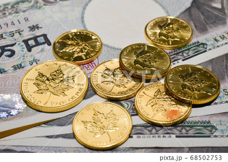 カナダメープル金貨と日本紙幣 カナダメープル金貨と日本紙幣 68502753