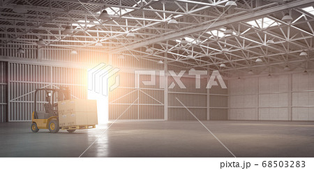 Empty warehouse or storehouse with forklift and Empty warehouse or storehouse with forklift and 68503283