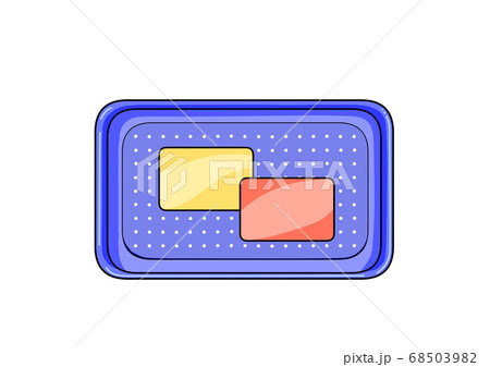 カードを乗せた青いトレイのイラスト素材