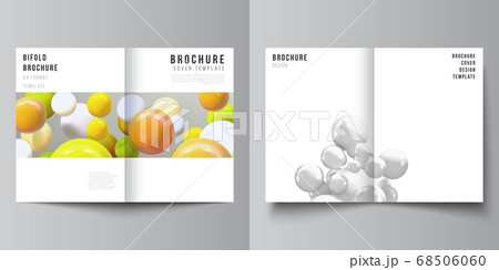Vector layout of two A4 cover mockups template for bifold brochure, flyer, magazine, cover design, book design, brochure cover. Realistic vector background with multicolored 3d spheres, bubbles, balls Vector layout of two A4 cover mockups template for bifold brochure, flyer, magazine, cover design, book design, brochure cover. Realistic vector background with multicolored 3d spheres, bubbles, balls 68506060