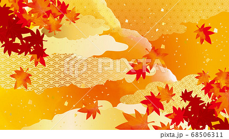 秋の紅葉の和風背景素材のイラスト素材