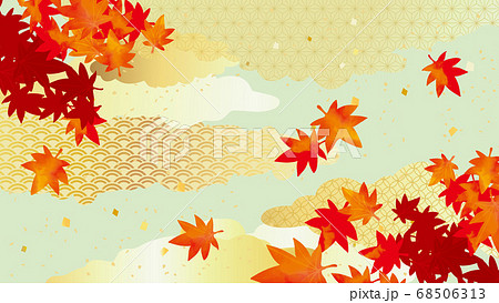 秋の紅葉の和風背景素材のイラスト素材