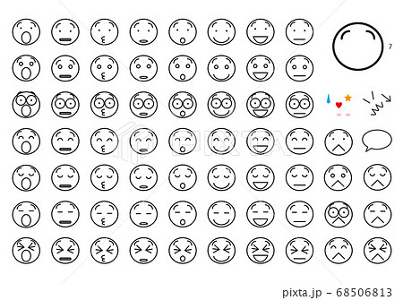 表情アイコン63個 07白背景 シンプルな目と口 たれ眉のイラスト素材