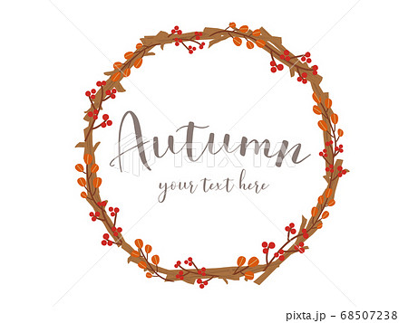 木の枝と木の実の秋のリースのイラスト素材