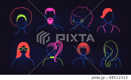 Set of neon profile pictures faceless avatars Set of neon profile pictures faceless avatars 68512413