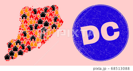 Staten Island Map Collage of Fire and Realty and Scratched DC Seal Stamp 68513088