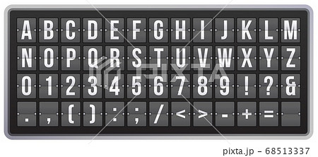 Realistic scoreboard flip font. Latin alphabet, numbers and symbols. Mechanical scoreboard for airport 68513337
