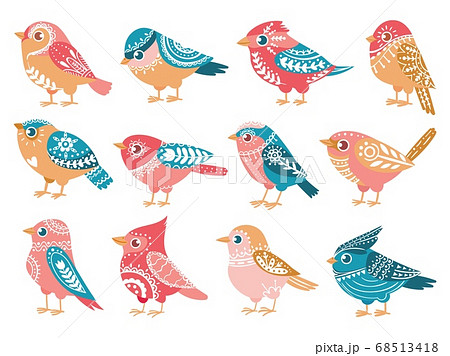 Decorative Birds Hand Drawn Bird With Folk のイラスト素材