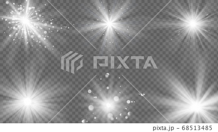 Flares and rays effect. White light burst, star sparkle. Magic starburst beam with glitter, realistic sun glow vector isolated set Flares and rays effect. White light burst, star sparkle. Magic starburst beam with glitter, realistic sun glow vector isolated set 68513485