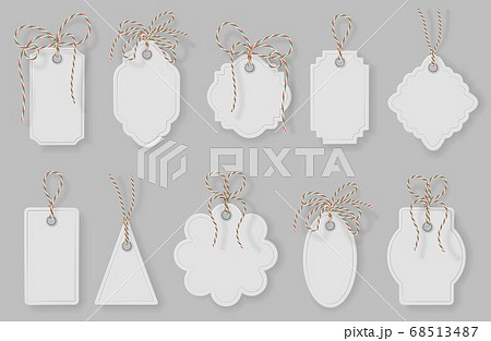 Gift tag label frame. Price tags with twine bows, various paper labels mockup, marking pricing sign realistic vector collection Gift tag label frame. Price tags with twine bows, various paper labels mockup, marking pricing sign realistic vector collection 68513487