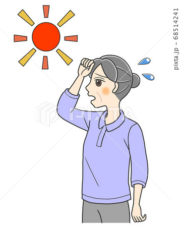 太陽の下で暑そうな高齢の女性のイラスト素材