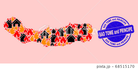 Sao Miguel Island Map Composition of Flame and Properties and Grunge Sao Tome and Principe Stamp 68515170