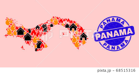 Panama Map Collage of Fire and Homes and Grunge Panama Seal Stamp Panama Map Collage of Fire and Homes and Grunge Panama Seal Stamp 68515316