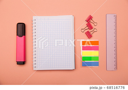 Creative flat lay. Back to school - school supplies on pink background 68516776